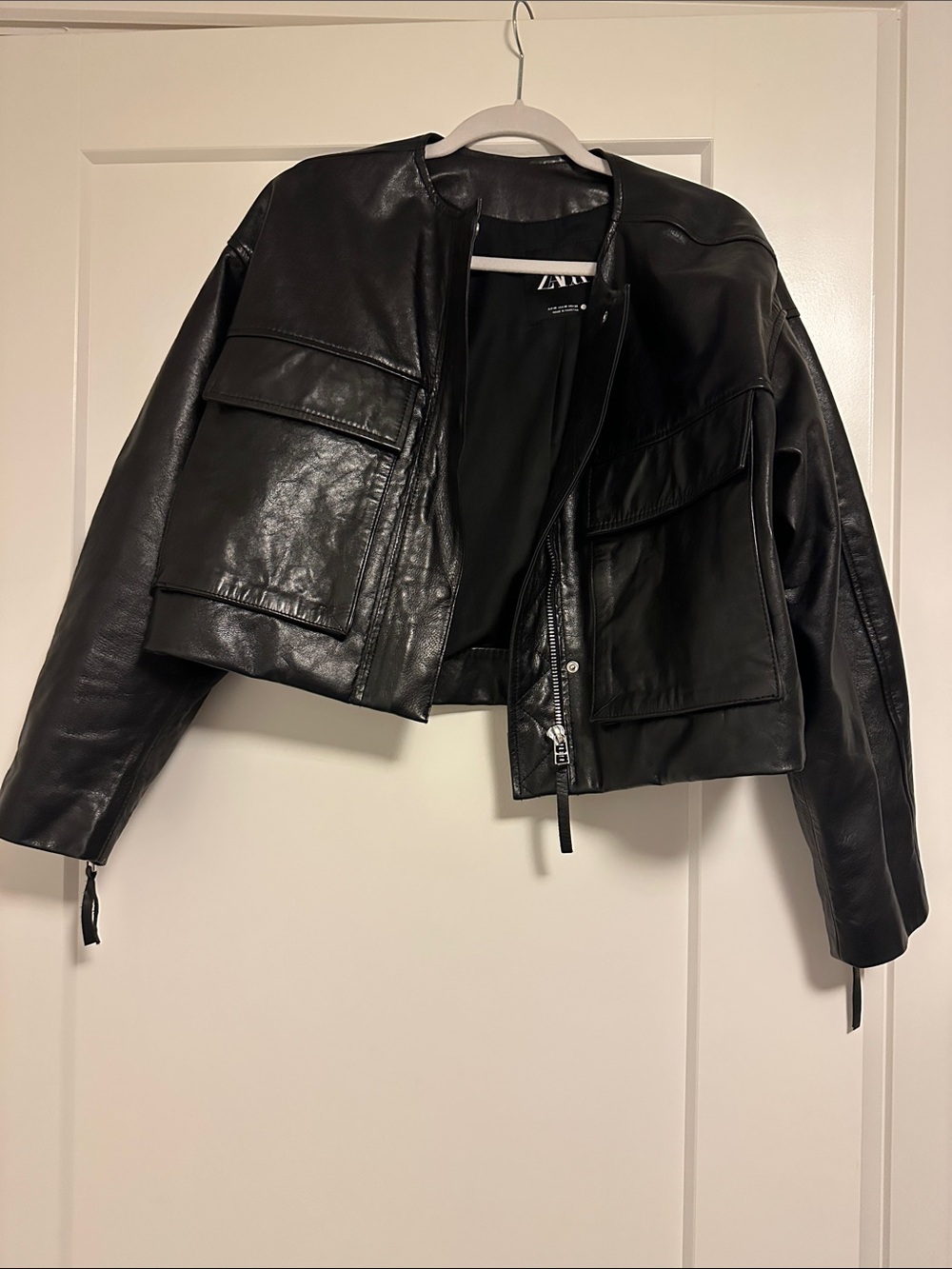 Zara Black Cropped Leather Utility Jacket - Women - Picture 2 of 3